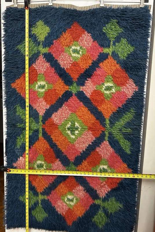 VINTAGE MID CENTURY MODERN SCANDINAVIAN RYA RUG SHAG WOOL WALL HANGING 35X56 gallery