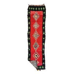 Moroccan Handmade Vintage Rug 1’9×7’2 Berber Geometric Red & Black Cotton Carpet