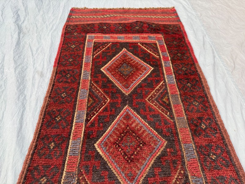 2x8 Vintage Afghan Baluchi Mishwani Runner Rug – Red Handwoven Wool entryway Rug gallery