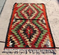 TURKISH KILIM RUG 3×4 GEOMETRIC KILIM AREA RUG WOOL 32″x 55″, 83cm x 140cm