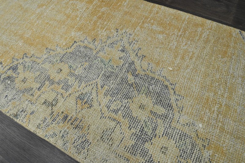 Vintage Turkish Runner Rug 2x11ft Wool Anatolian Handmade Hallway Oushak YELLOW gallery