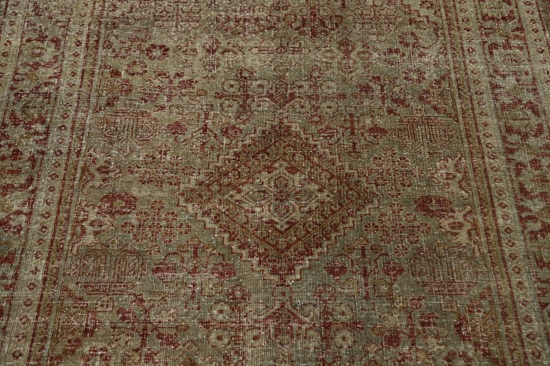 Antique Geometric Green/ Rust Wool Rug Hand-knotted Traditional Carpet 4x7 gallery