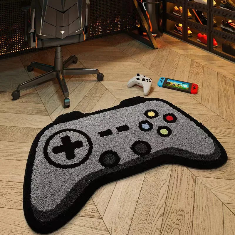 Retro Console Carpet, Geometric Game Controller Rug, Non-Slip Floor Room Mat