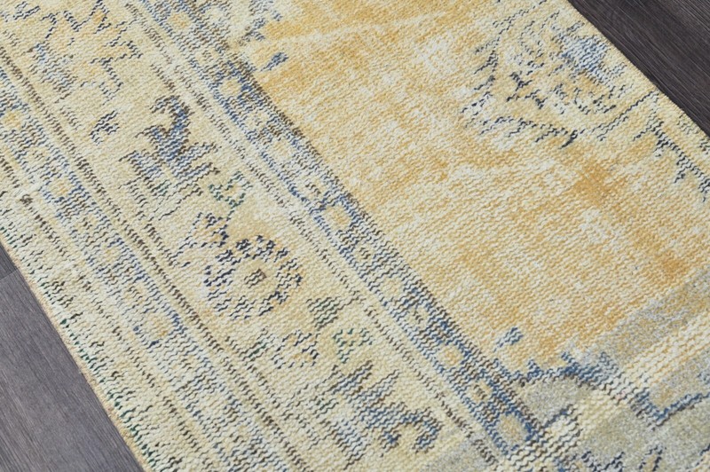 Vintage Turkish Runner Rug 2x7ft YELLOW Handmade Anatolian Oushak Hallway Wool gallery