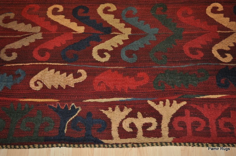 VINTAGE KILIM 5' x 7' wool HAND-WOVEN Tribal hand sewn UZBEK wool area wool rug. gallery