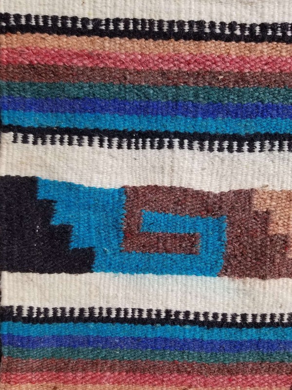 Vintage Traditional Handmade Mexican Zapotec Wool Multicolor Kilim 74x157cm gallery