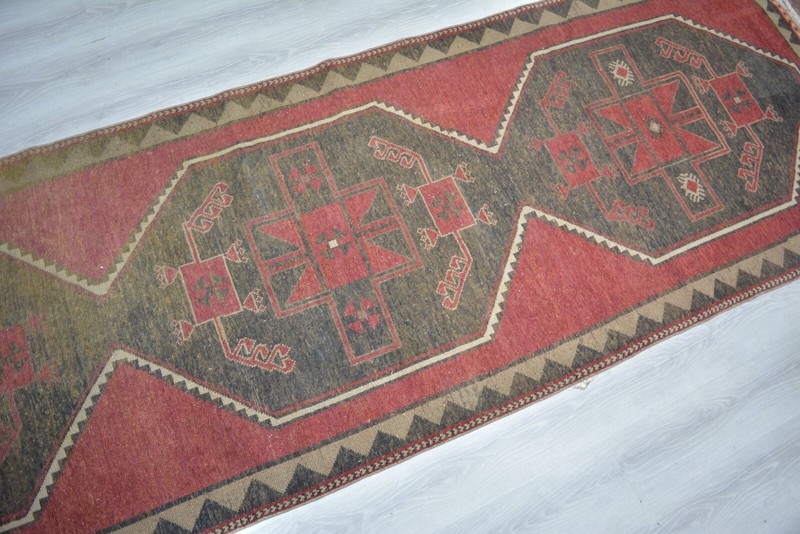 Antique Red Handmade Runner, 3.9x12.8ft, Red Bohemian Large Entryway Runner Rug, gallery