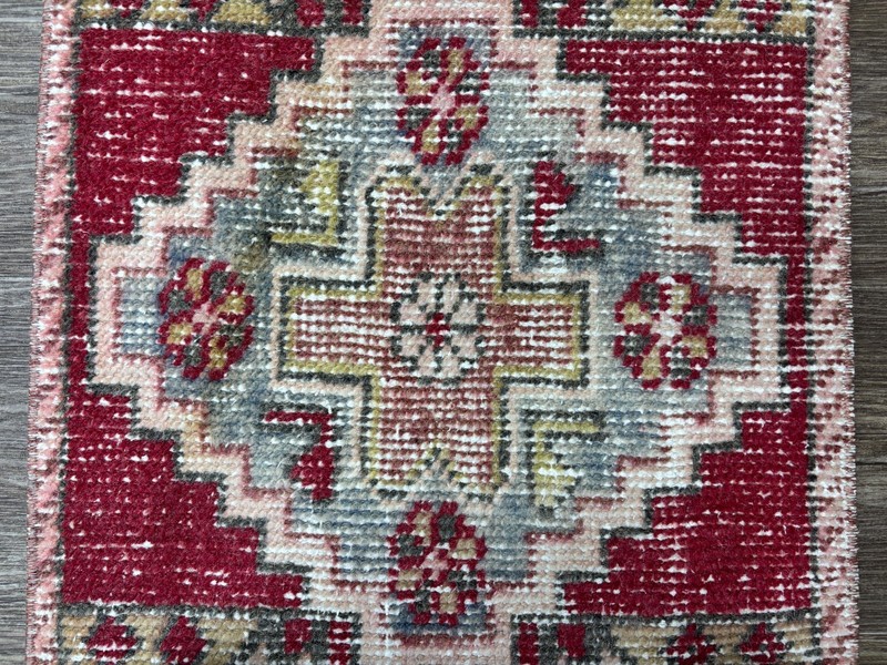 1x3 Vintage Red Tribal Turkish Door mat, Hand-Knotted Wool Rug, Bathroom Rug gallery