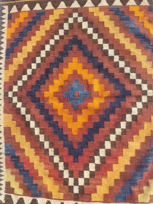 Vintage Traditional Handmade Turkish Wool Multicolor Kilim Rug 3.9x2.6ft gallery