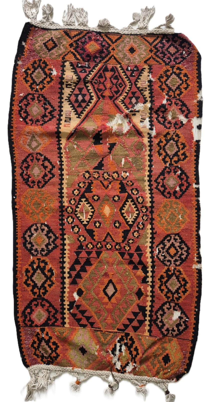 Antique Malatya Fragment Kilim Rug 26x46" Circa 1930s Anatolian Tribal Rug gallery
