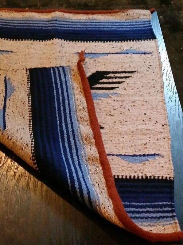 Vintage 1960s Handmade Wool Flatwoven Geometric Road Runner Rug 36" X 28.5" gallery