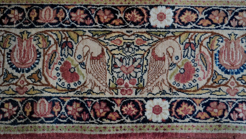 ANTIQUE KERMANN HANDMADE PICTOTIAL TREE OF LIFE POEM ANIMAL BIRD RUG 4'6"x7'6" gallery