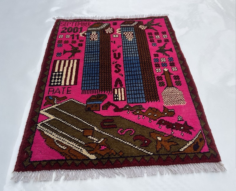 78x59 Cm War rug 9/11 twin towers Wool War Rug Afghan War Rug Handicrafts #314 gallery
