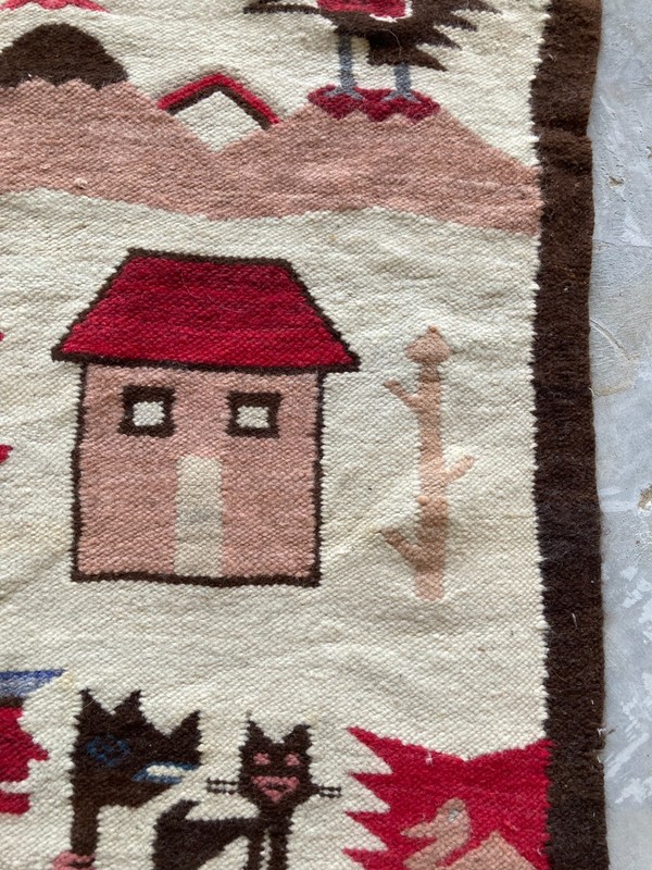 Vintage Handmade Peruvian Pictorial Wool Kilim Rug Carpet 98X59 cm gallery