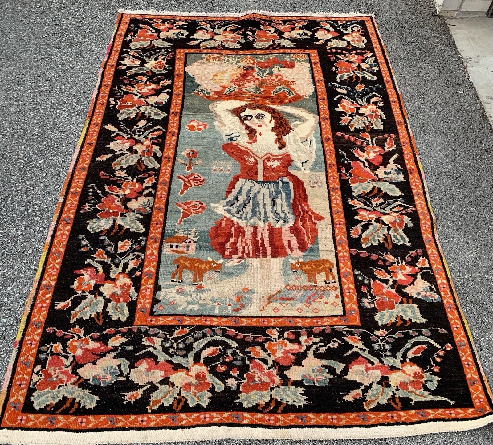 Antique Caucasian Karabagh Pictorial Rug Circa 1939’S Size 4.2x6.5 Ft gallery