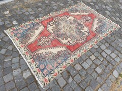 Bohemian Area Rug Handmade Wool Rug Turkish Vintage Traditional Rug 4,2 x 6,9 ft