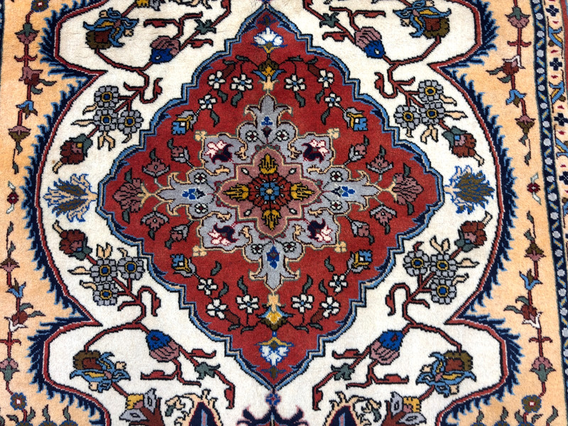 Vintage Ardebil Tribal Oriental Rug 5x7 Hand Knotted Wool Ivory Blue Carpet Area gallery