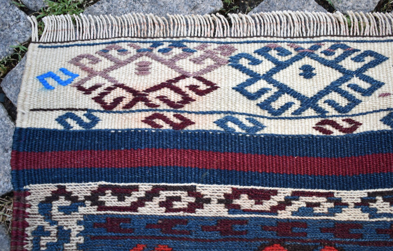 Vintage Turkish Rug 32'' x 36'' Soumak Herki Rug Kurdish Woven Soumak Wool Rug gallery