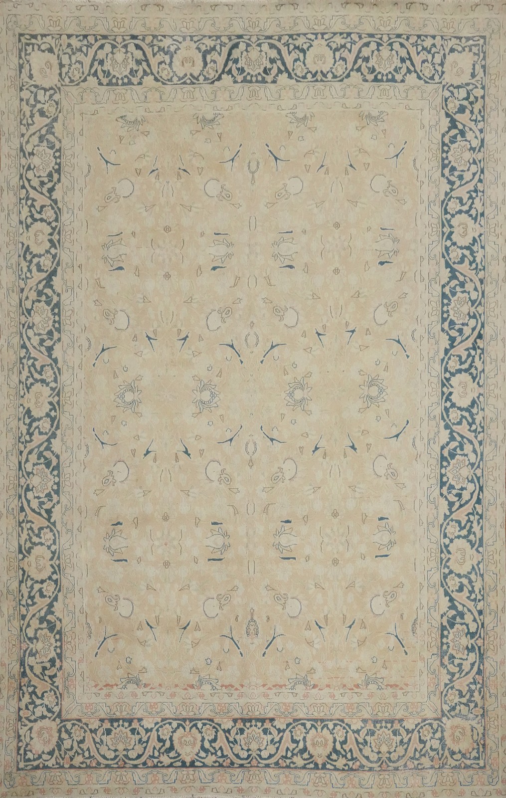 Vegetable Dye Beige/ Blue Handmade Wool Traditional Room Size Area Rug 10x13 gallery