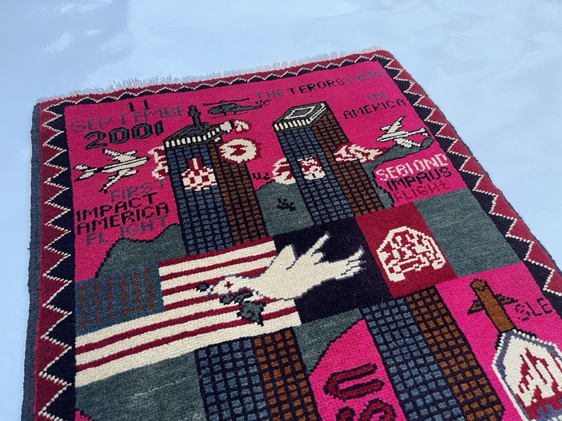 77x60cm Handmade rug 9/11 twin towers War Rug Afghan War Rug Handicrafts #316 gallery