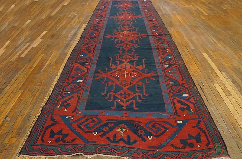 4'x17' Antique Caucasian Kilim Knotted Hallway Runner Rug gallery