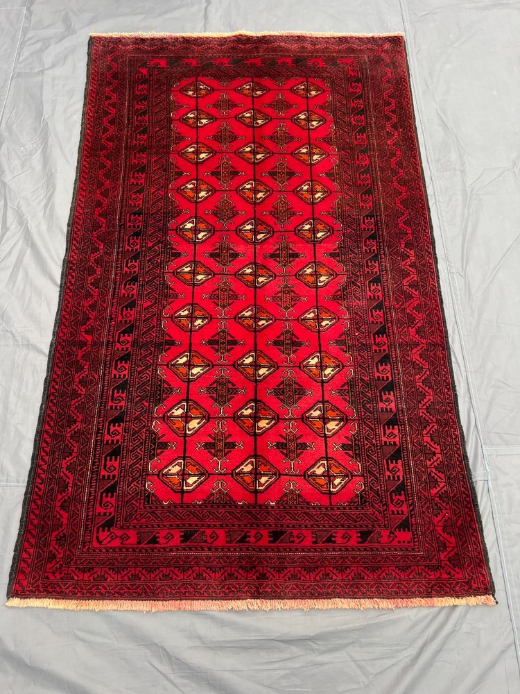 3'7x6'3 ft Vintage Turkmen Bokhara Gul Medallion Hand Knotted Wool Area Rug