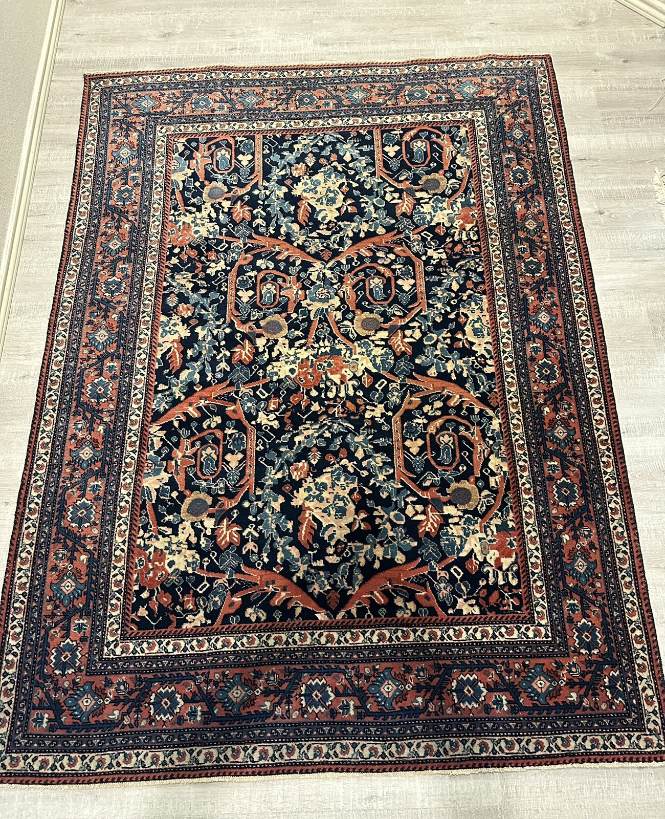 Antique Oriental Sarogh Sarouk Rug Mostofei Design Wool Carpet 4’11X6’8 gallery