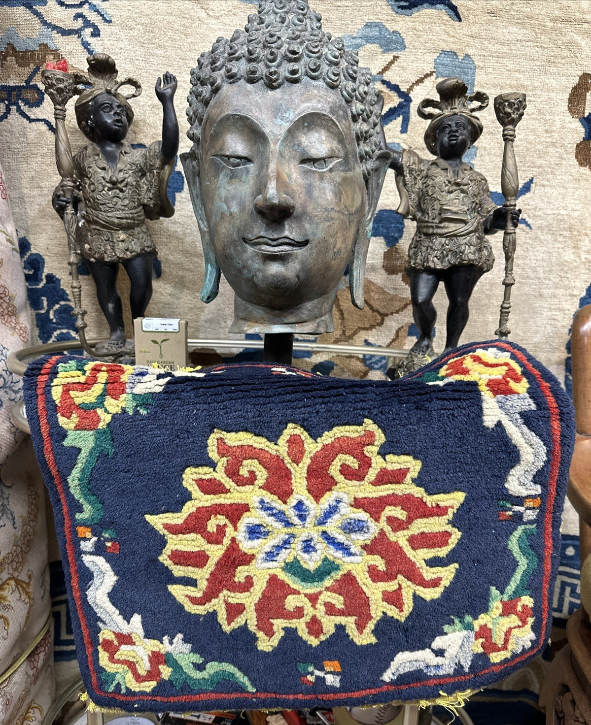 Auth: Antique Tibetan Mat Lotus Meditational Elegance ZEN Beauty Blue 15x20 gallery