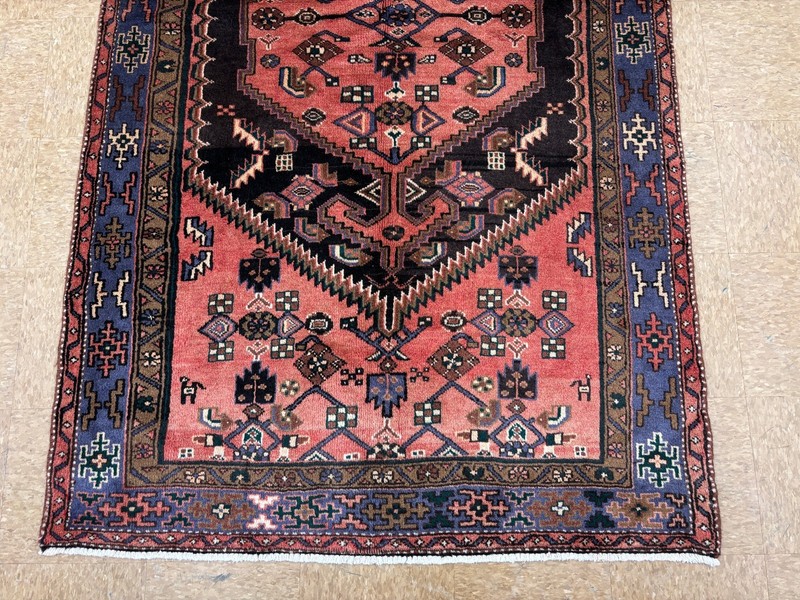 Vintage Zanjan Tribal Hand Knotted Wool Area Rug 4x8 Oriental Black Salmon Blue gallery