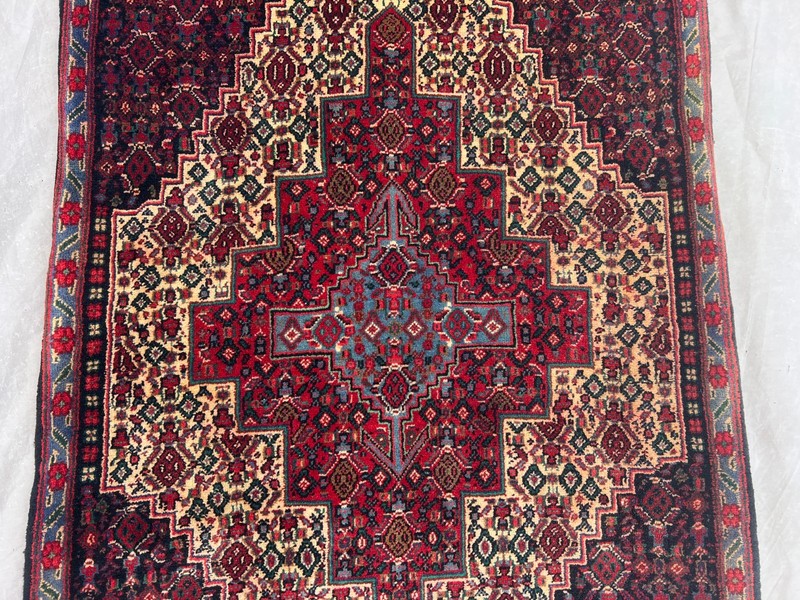Vintage Turkish Hand Knotted Rug Geometric Medallion Navy Red 2'6x4'7 Moss Rug gallery