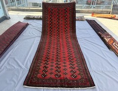 Red Vintage Afghan Bokhara Runner Rug 4×9 ft Vintage Persian Style Hallway Rug