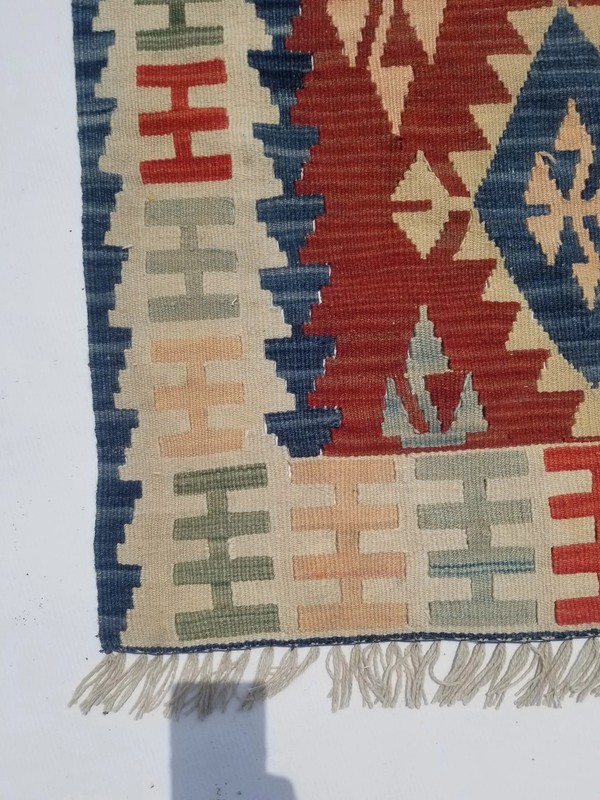 Vintage Traditional Handmade Turkish Wool Multi Kilim Rug 3.7x2.5ft gallery