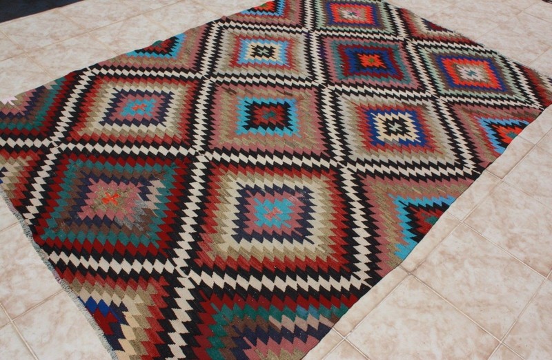 KILIM RUG 5x8, GEOMETRIC TURKISH KILIM AREA RUG WOOL 64" x 98", KELIM CARPET RUG gallery