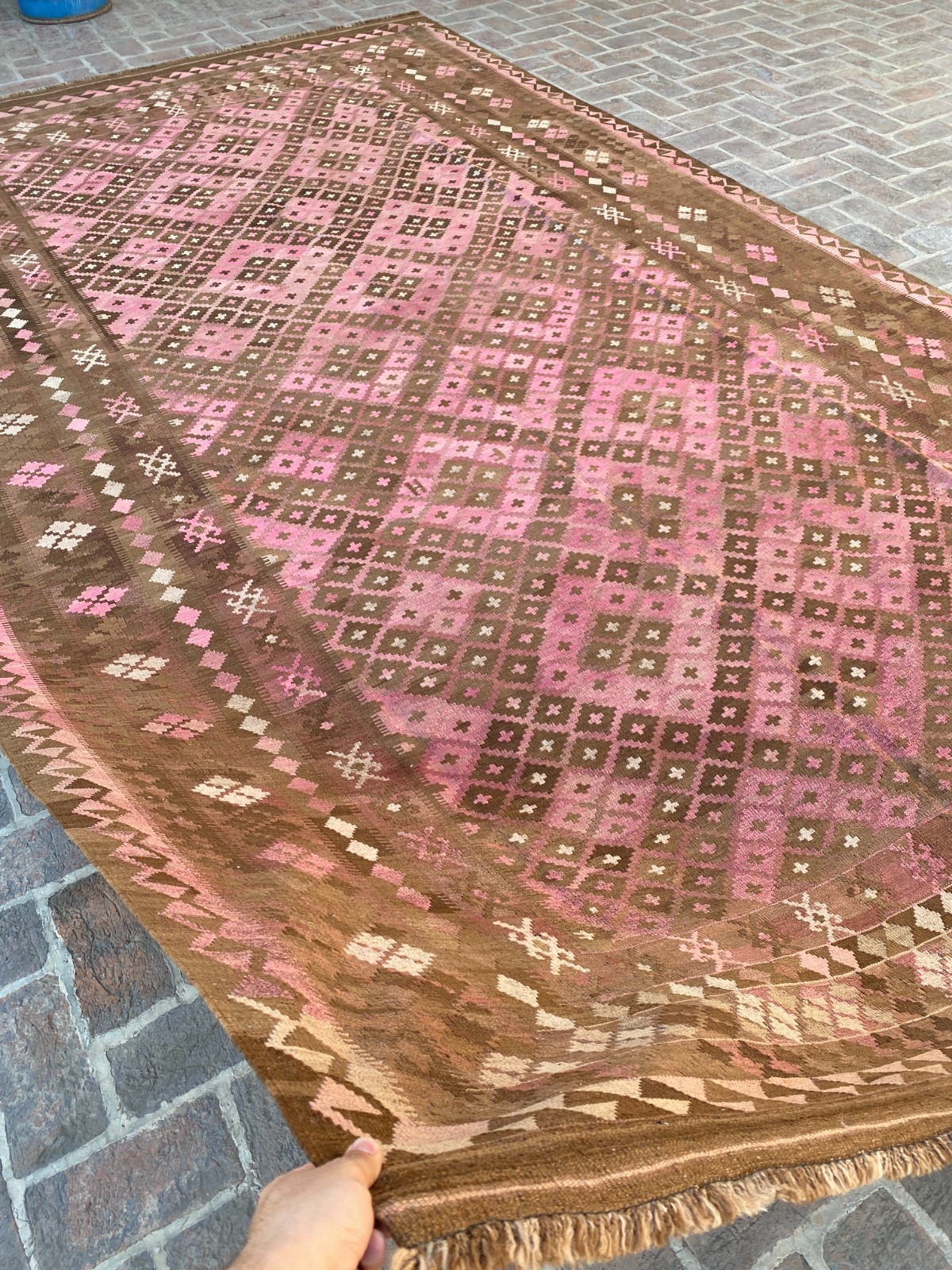Dusty Pink 8.8x15ft Handmade Afghan Kilim Rug Tribal Geometric Flatweave rug gallery