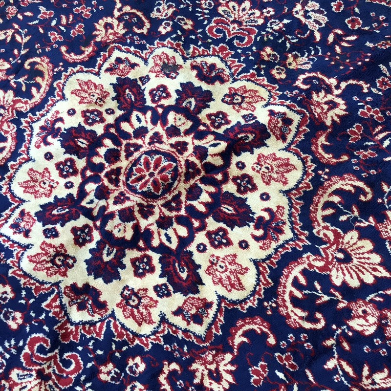 VINTAGE ROUND MAT RUG OLD CARPET LOVELY DESIGN RED BLUE TASSEL EDGE gallery
