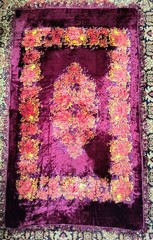Antique Pink Plush Velvet Tapestry wall Carpet with Roses Print gobelin 7 x 4ft