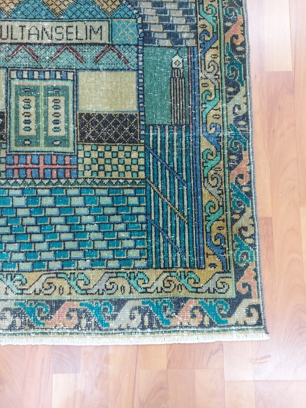 4x6 Antique Turkish Faded Carpet Rug Blue Green Natural Wool Rug Beige Rug gallery