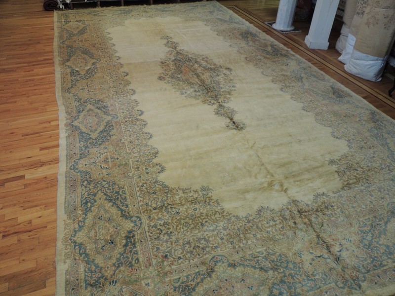 11x22 Antique Oversize/Palace size Kermaan Oriental Area Rug Blue Beige Ivory gallery
