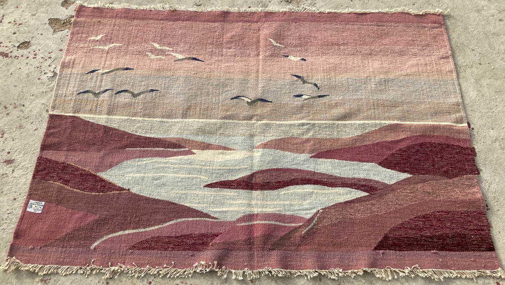 Vintage Traditional Handmade Landscape Polish Floor Wool Tapestry Rug 153x106 cm