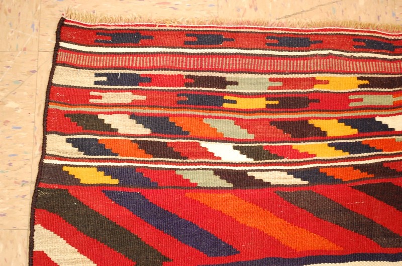 OLD,ANTIQUE RARE,FINE WOVEN CAUCASIAN KILIM FLAT WOVEN RUG3'7"x6'4" NATURAL DYES gallery