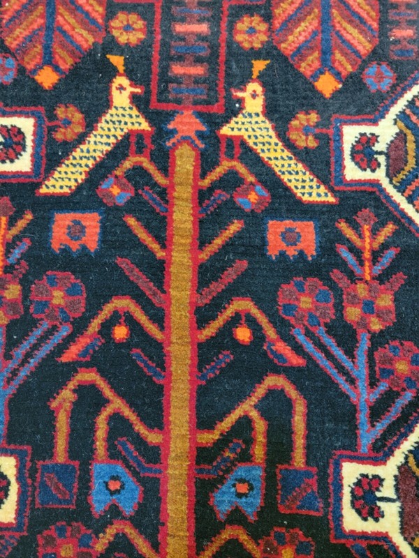 Antique Oriental Hand-Knotted Wool Runner Navy Blue/Red/Ivory/Blue 3'6" x 17'3" gallery