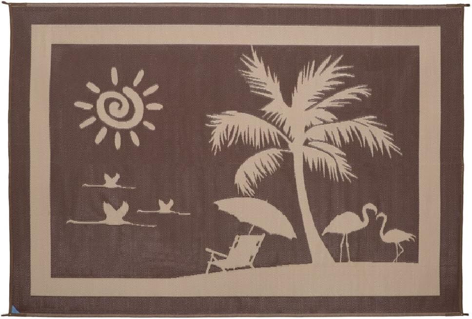 Outdoor Patio Deck RV Mat Reversible Rug 8 x 11 ft Foldable Brown Tropical Oasis gallery