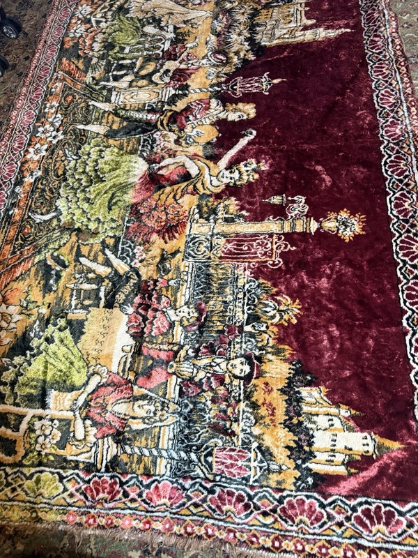 Turkish Velvet Rug 45x67'' Vintage Pictorial Pattern Wall Hanging Made in Italy gallery