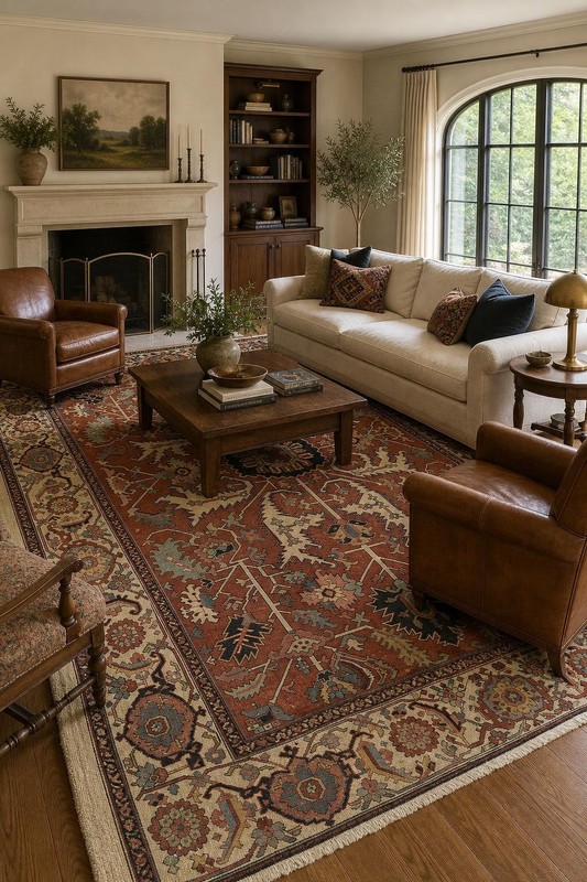 Pre-1900 10x12 Antique Palace-Size Hand-Knotted Area Rug in Oranges & Ivory Hues gallery