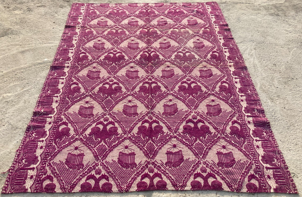 Vintage Handmade Geometric Floral Traditional Wool Area Rug 223x168 cm