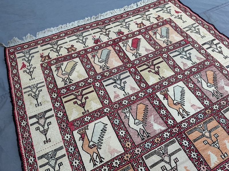 4x6'2 ft Afghan Silk Kilim Rug Handmade Pictorial Birds Design Oriental Carpet gallery