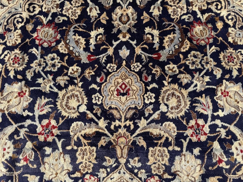 BLUE ANTIQUE ORIENTAL RUG 8x12 silk wool vintage fine handmade navy white 9x12 gallery