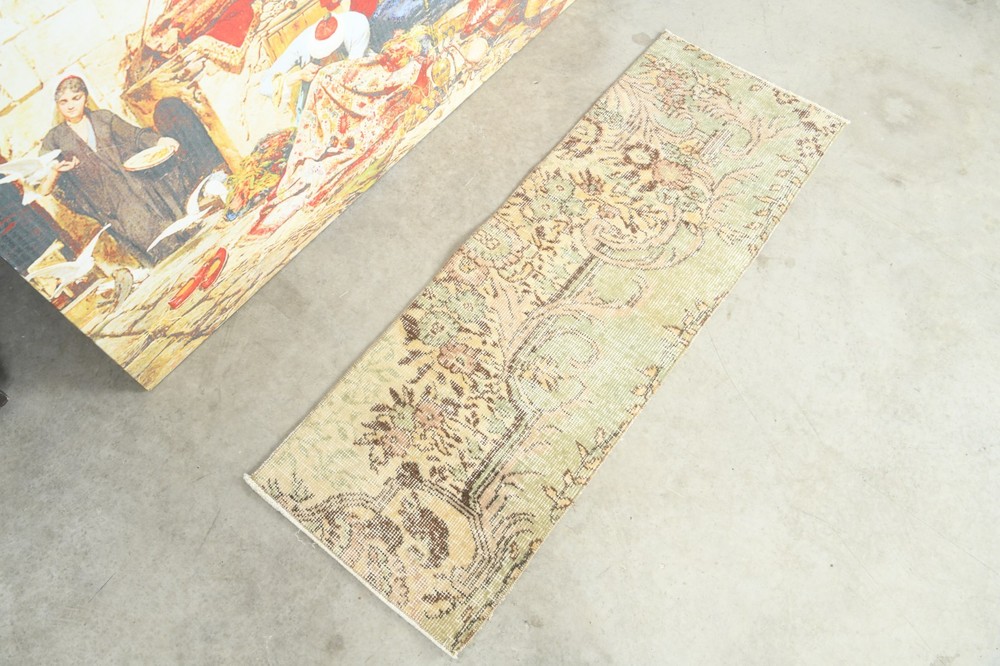 1x4 Turkish Slim Rug Hand-Knotted Door Mat Vintage Small Runner Mini Carpet,962