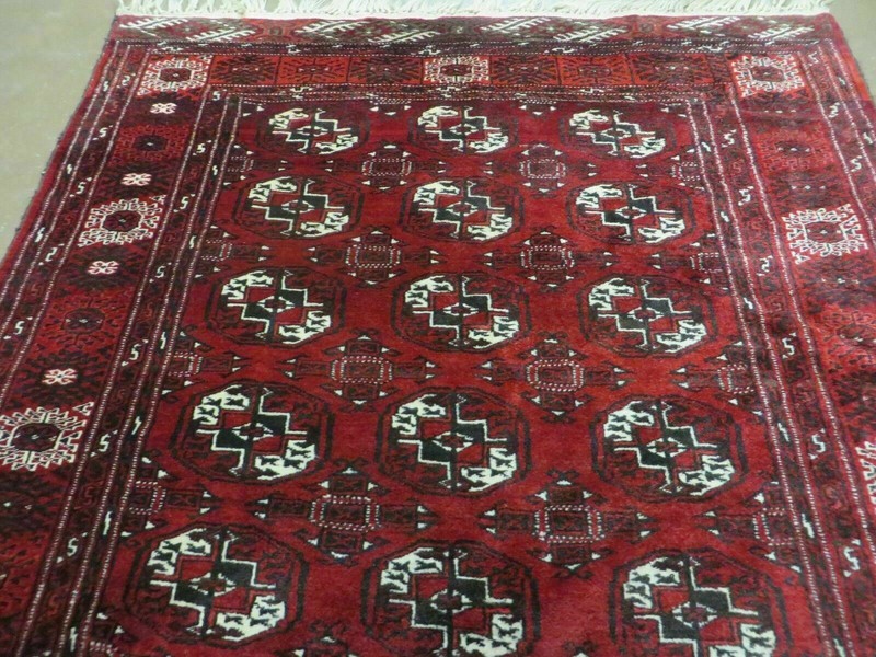 4' 5" X 5' 7" Semi Antique Handmade Afghan Yamud Turkoman Bokhara Wool Rug gallery