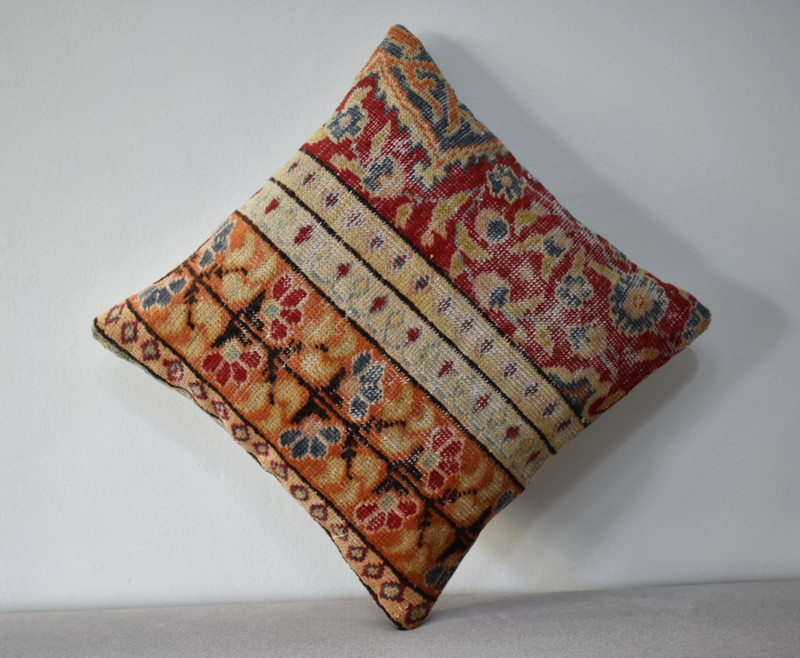 Turkish Pillow Cover Sofa Rug 16'' x 16'' Made of Antique Cushion Cover Carpet gallery